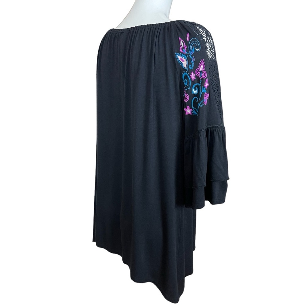 NY Collection Black Embroidered Lace Ruffle Sleeve Tunic Top Large NWT - Picture 9 of 13